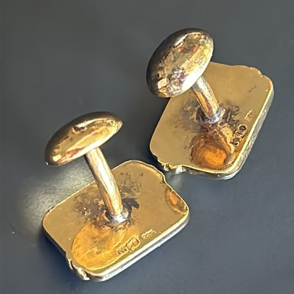 Vintage Kylo Sterling Silver Gold plated Garnet MOP Cufflinks - Picture 5 of 6